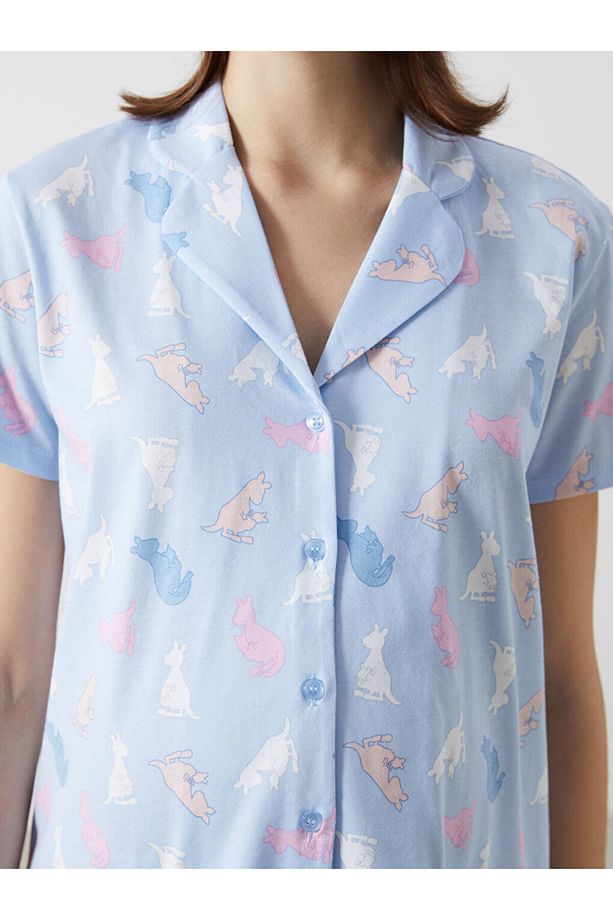 Gömlek Yaka Desenli Hamile Pijama Takımı - 3