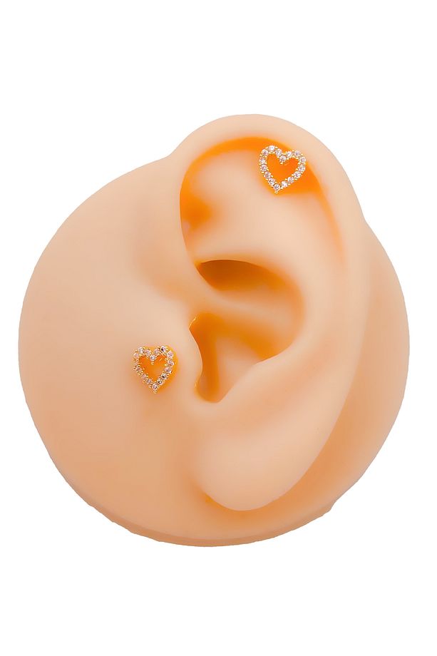 Cerrahi Çelik Piercing Full Taşlı Minimal Kalp Kıkırdak Helix Tragus Piercing (1ADET) - 3