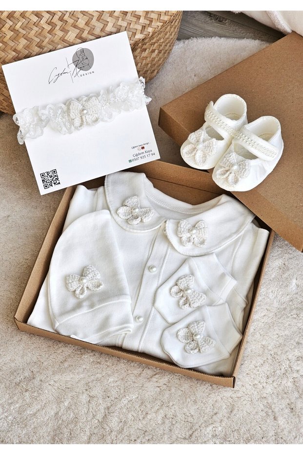 Knitted Bow-Knot Newborn Baby Girl Hospital Discharge Outfit