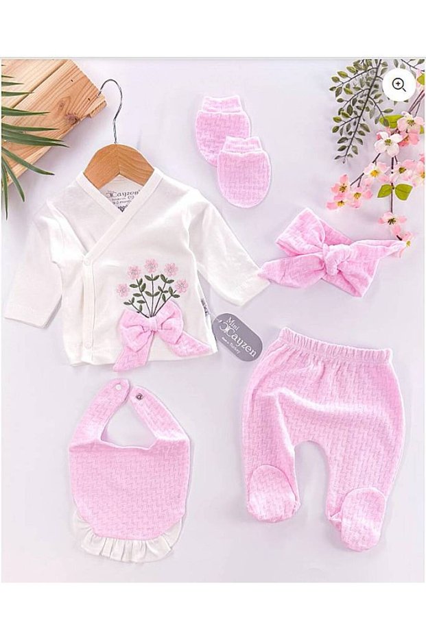 Cayzen 100% Cotton Floral Embroidered Jacquard Hospital Discharge Set Newborn Baby Girl Set