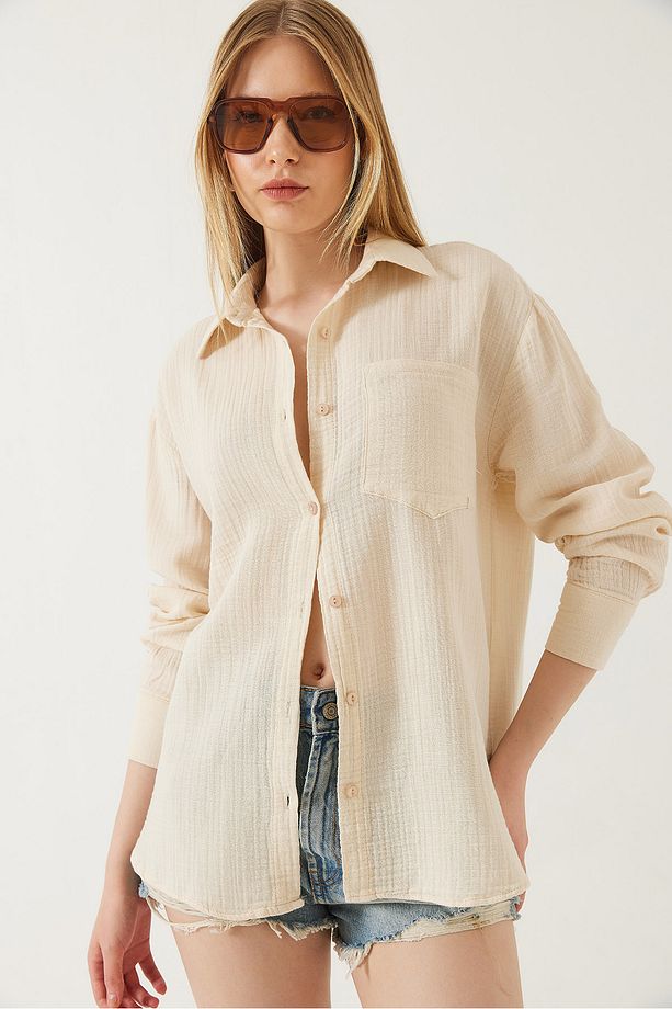 Kadın Tek Cepli Oversize Muslin Gömlek 2026 60271020 - 4