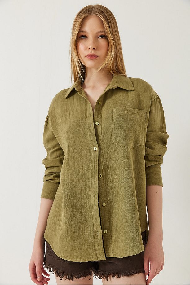 Kadın Tek Cepli Oversize Muslin Gömlek 2026 60271020 - 2