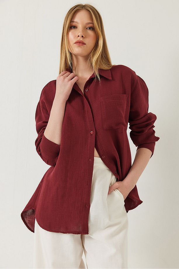 Kadın Tek Cepli Oversize Muslin Gömlek 2026 60271020 - 4