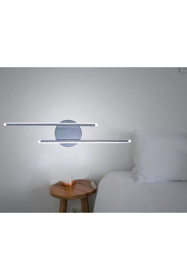 Asya Modern Tasarım Antrasit Renk Gün Işığı Ledli Banyo - Mutfak - Salon Led Duvar 2 Li Aplik - 2