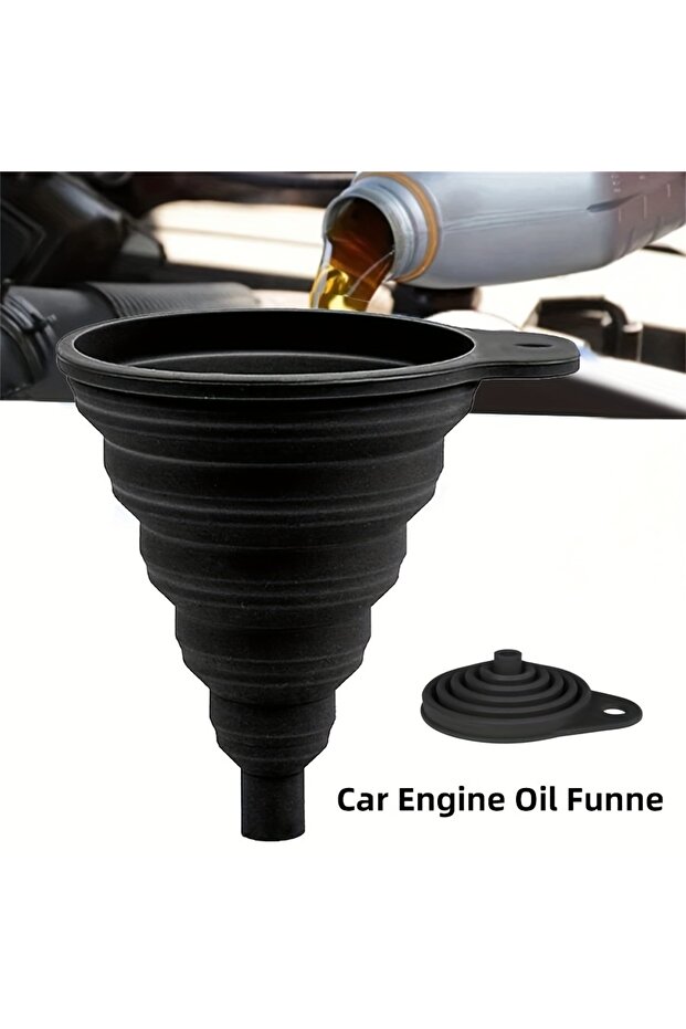 black Engine Funnel Car Universal Silicone Liquid Funnel Washer Fluid Change Foldable Portable Auto