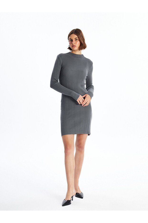 Blai̇s D Mock Neck Straight Long Sleeve Women's Knitwear Dress