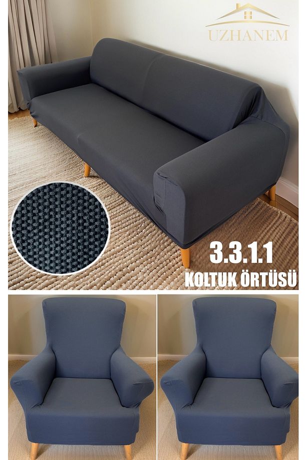 Koltuk Örtüsü, 3.3.1.1 Bal Peteği Desen Koltuk Kılıfı Takımı (ANTRASİT) - 2