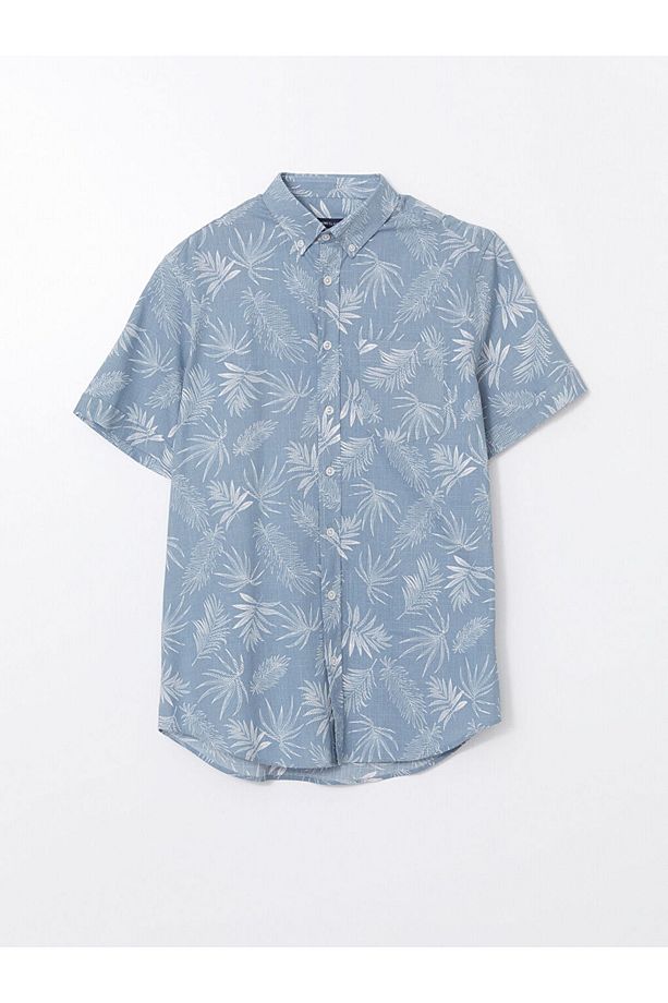 LCWAIKIKI Classic Regular Fit Kısa Kollu Desenli Poplin Erkek Gömlek - 1