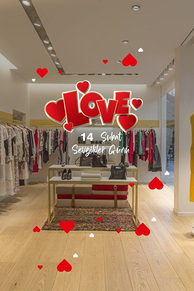 Heart Love 14 February Valentine's Day Glass Showcase Room Sticker 70cm