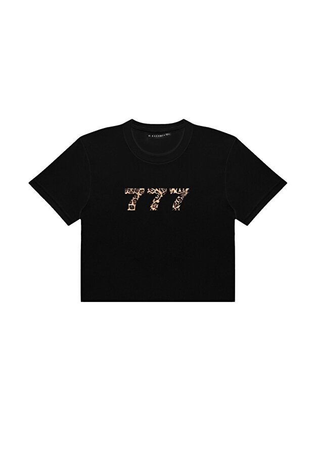 777 قميص قصير أسود مطبوع