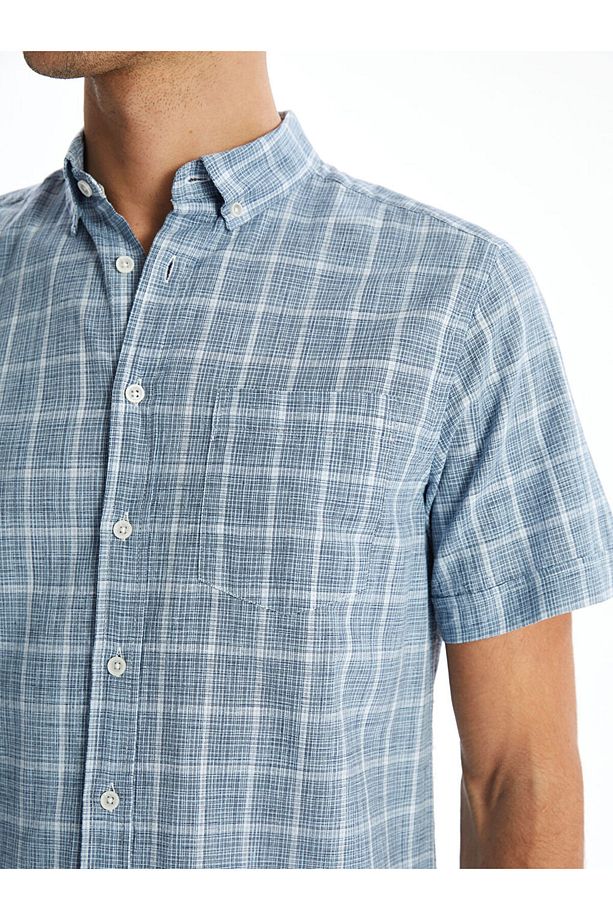 LCWAIKIKI Classic Regular Fit Kısa Kollu Ekose Poplin Erkek Gömlek - 3