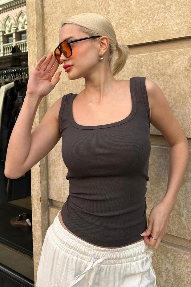 Füme Fitilli Görünümlü Askılı Basic Atlet MG2057 - 1