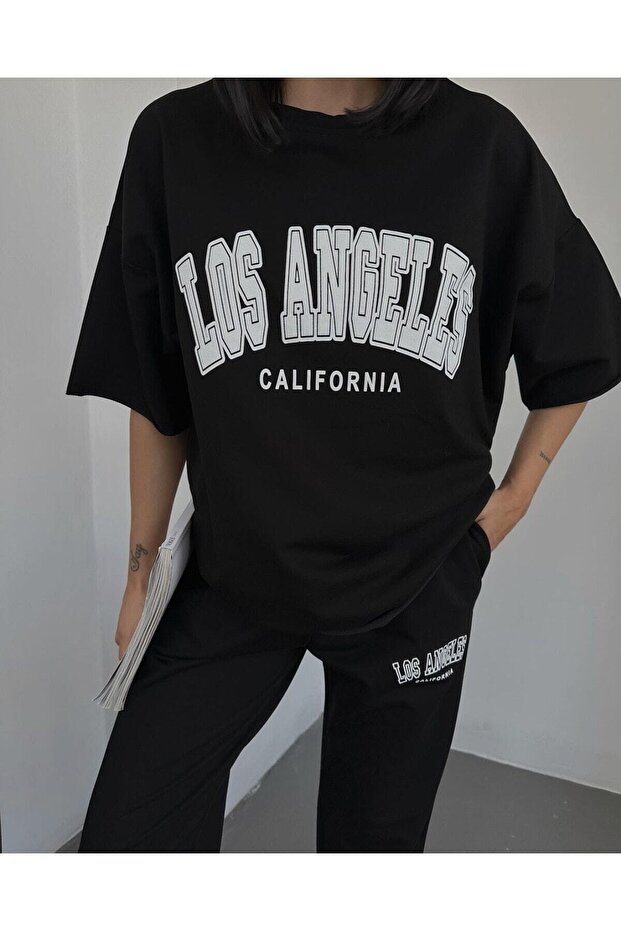 Women's Los Angeles Printed Oversize Bottom Top Summer Suit