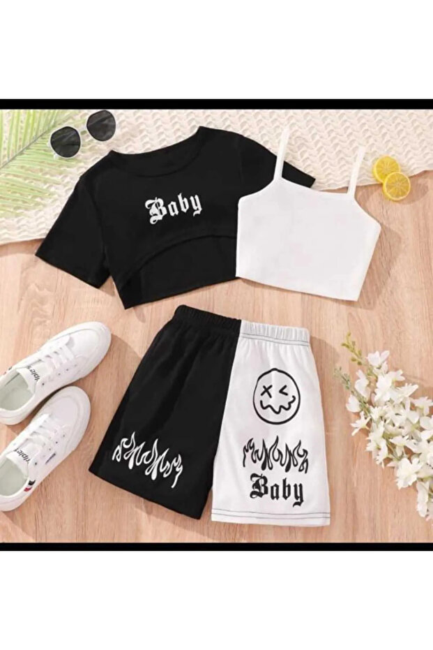 Children's Baby Printed Top and Bottom Set with Shorts
