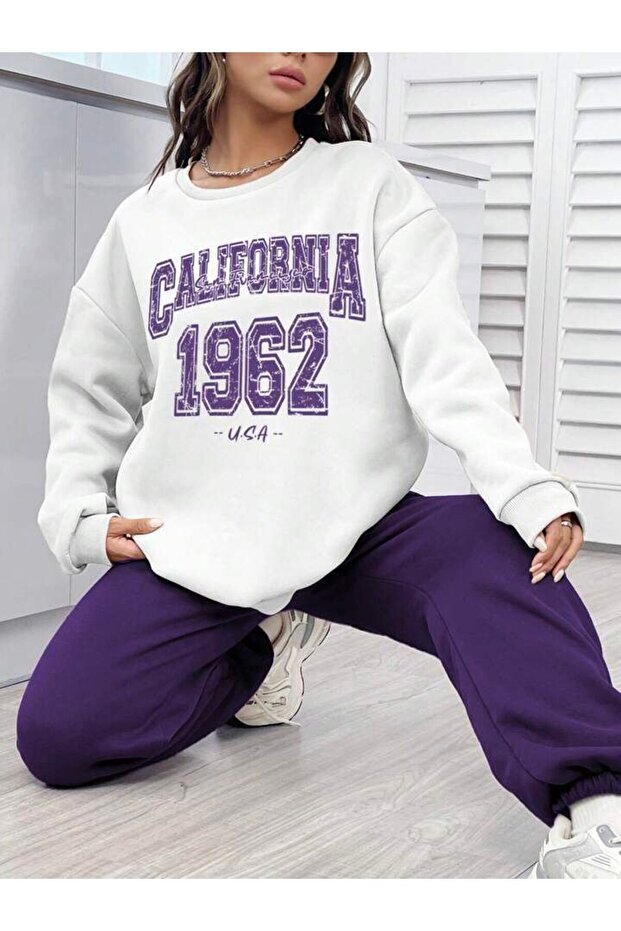 Women's California 1962 Printed Oversize 3 Thread Sweatshirt Tracksuit Set
