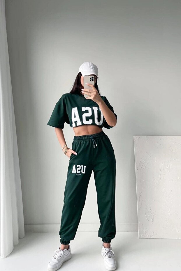 Plus Size USA New York City Printed Oversize Summer Top and Bottom Tracksuit Set