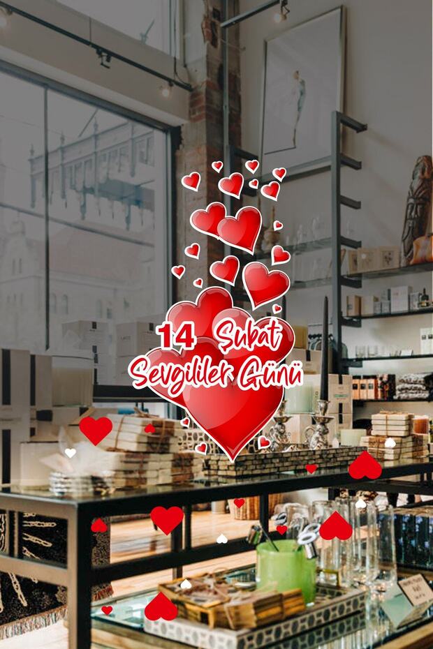 Upward Hearts 14 February Valentine's Day Glass Showcase Room Sticker 70cm