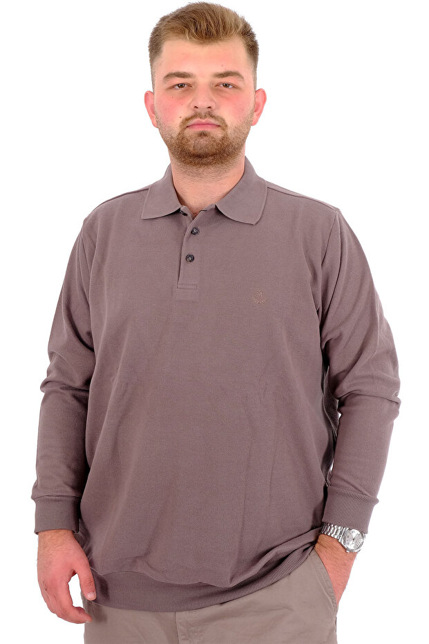 Mode XL Large Size Men's Sweat Polo Collar Thessaloniki Embroidered 20440 Gray