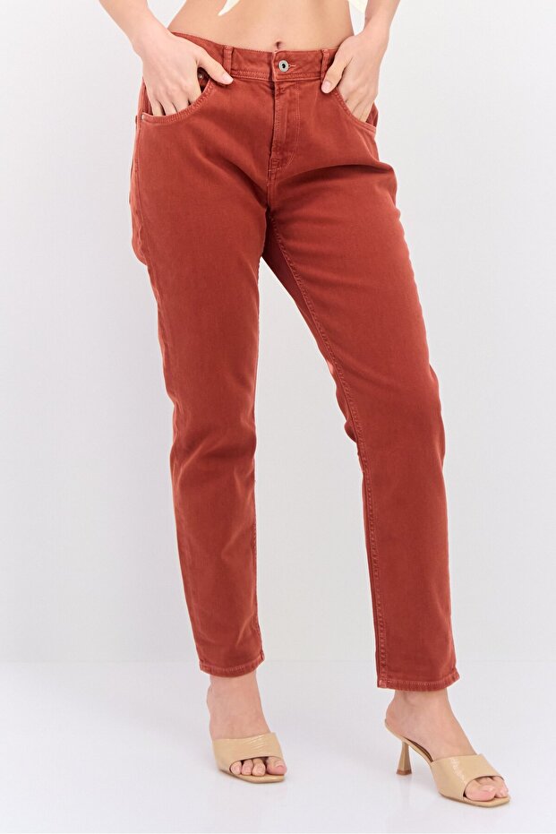 Women Regular Fit Washed Denim Jeans, Rust