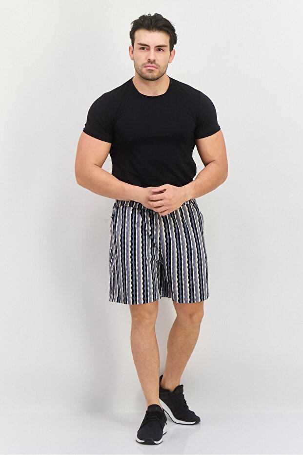 شورت رجالي مخطط أساسي، أسود - 2