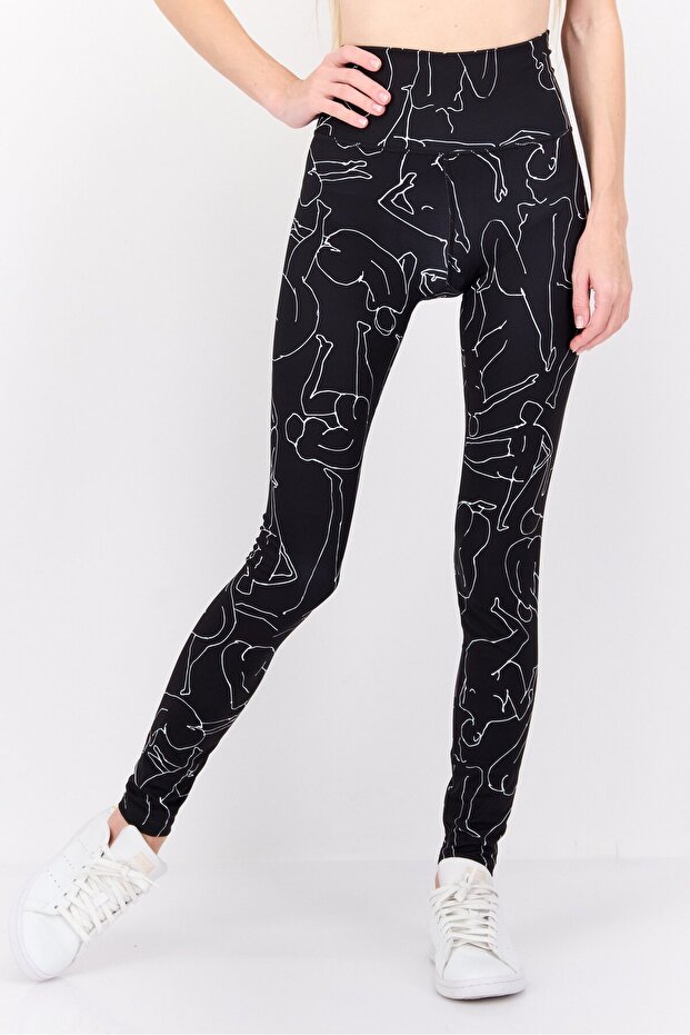 Women Allover Print Leggings, Black