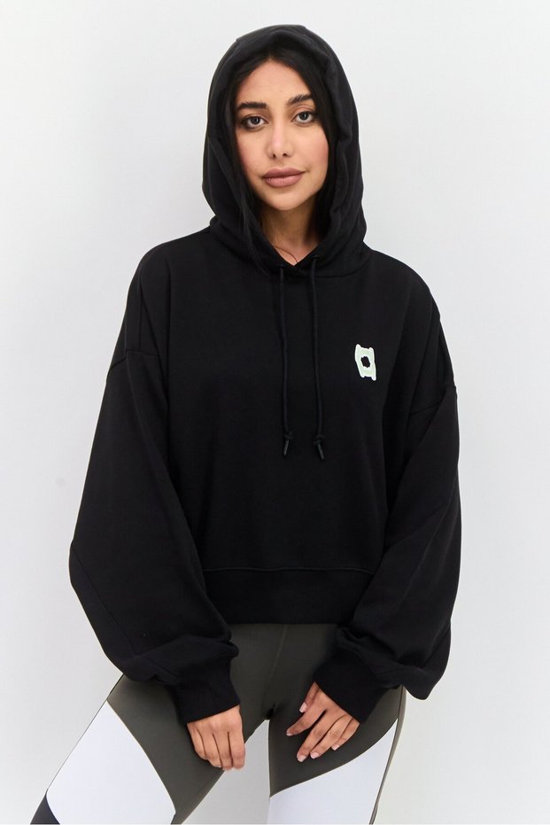 Women Sportswear Fit Long Sleeves Outdoor Hoodie, Black