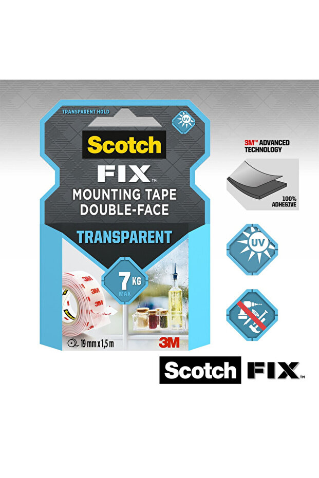 3M Scotch® Transparent Mounting Tape 19mm x 1,5m, 4910C-1915-P