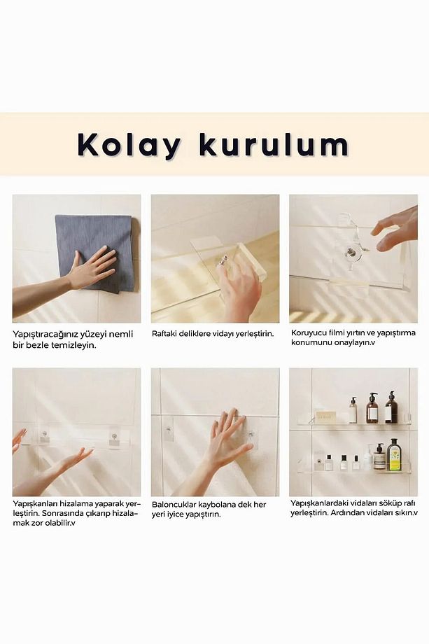2 Adet Hayalet Raf Kolay Kurulum | Kendiliğinden Yapışkanlı Vida 40 cm - 5