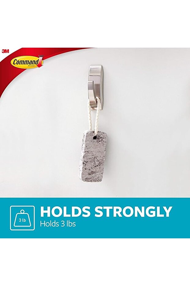 خطاف حمام 3M COMMAND™ MODERN REFLECTIONS من النيكل المصقول مع شرائط حمام متوسطة الحجم 1HK+2S/PK - 3