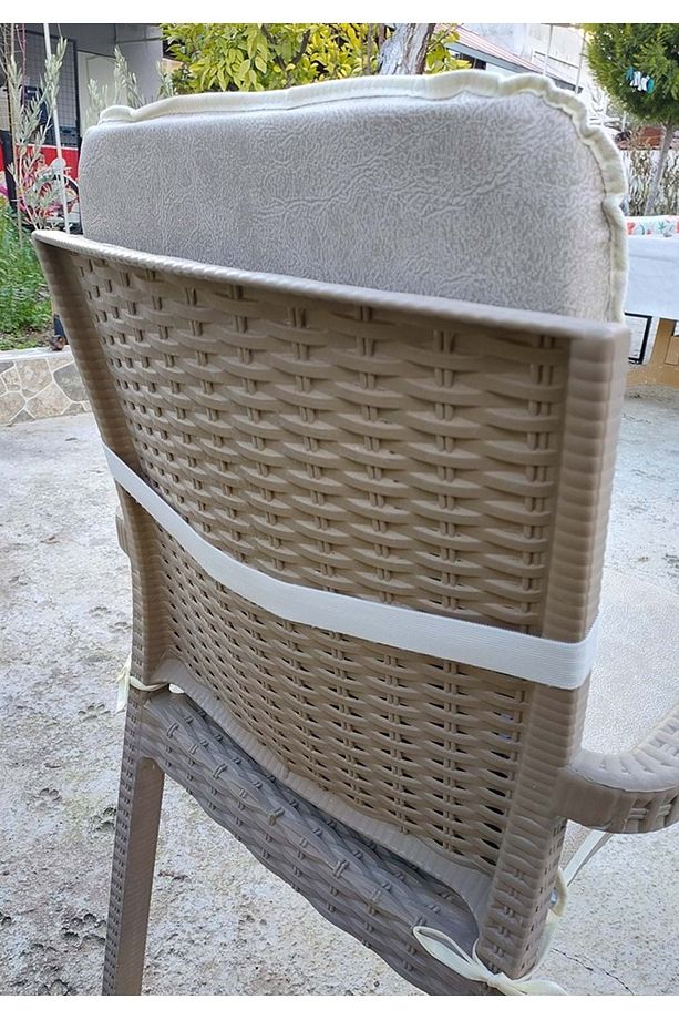 2 Adet Rattan Arkalıklı Sandalye Minderi (Kalınlık 4cm)-Primer Bej - 3