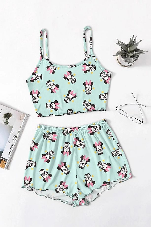 Askılı Şort Pijama Takımı Mickey Mouse Supersoft Yazlık Crop - 1