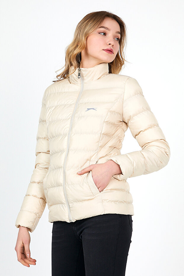 Beige Blocky Women's Coat & Coat