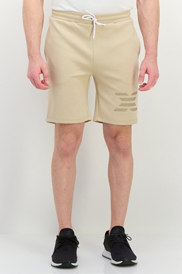 Men Sportswear Fit Drawstring Outdoor Shorts, Beige