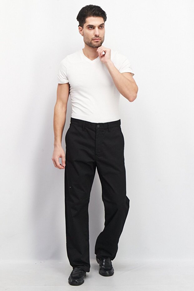 بنطال تشينو سادة فضفاض للرجال، أسود - 2