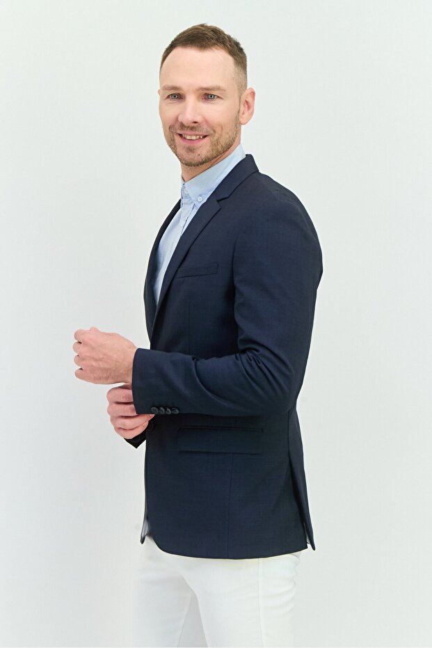 سترة رسمية سادة ملائمة للرجال، أزرق داكن - 2