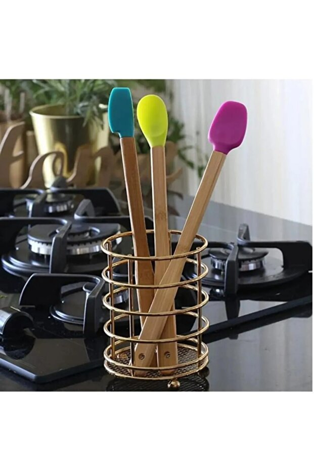 3 ADET Isıya Dayanıklı Silikon Spatula Seti  Silikon 3lü Mutfak Seti Renkli Kaşık Spatula Seti - 2