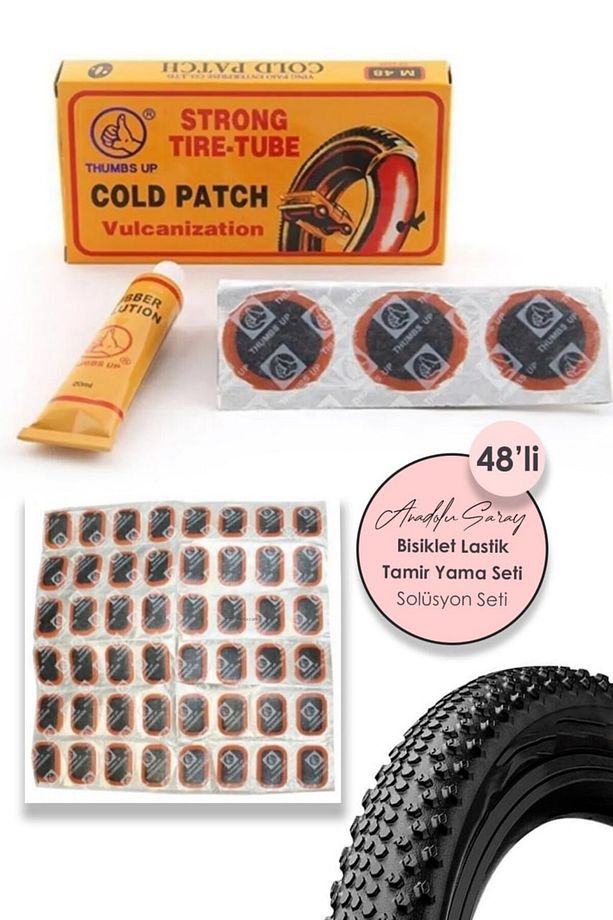 Pratik 48li Bisiklet Lastik Tamir Yama Seti 48  Adetli Yama Solüsyon Yapıştırıcı Seti - 1