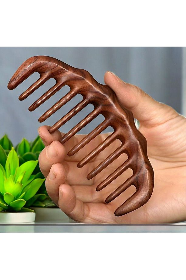 Kıvırcık Saçlar için Ahşap Sandal Ağacı Geniş Seyrek Dişli Tarak AT-129 - 12 cm Mini Boy Tarağı - 1
