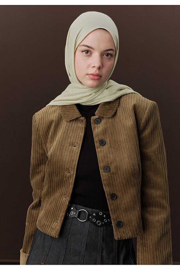 شال مسطح من الصوف الفاخر باللون الأخضر الناعم - 7