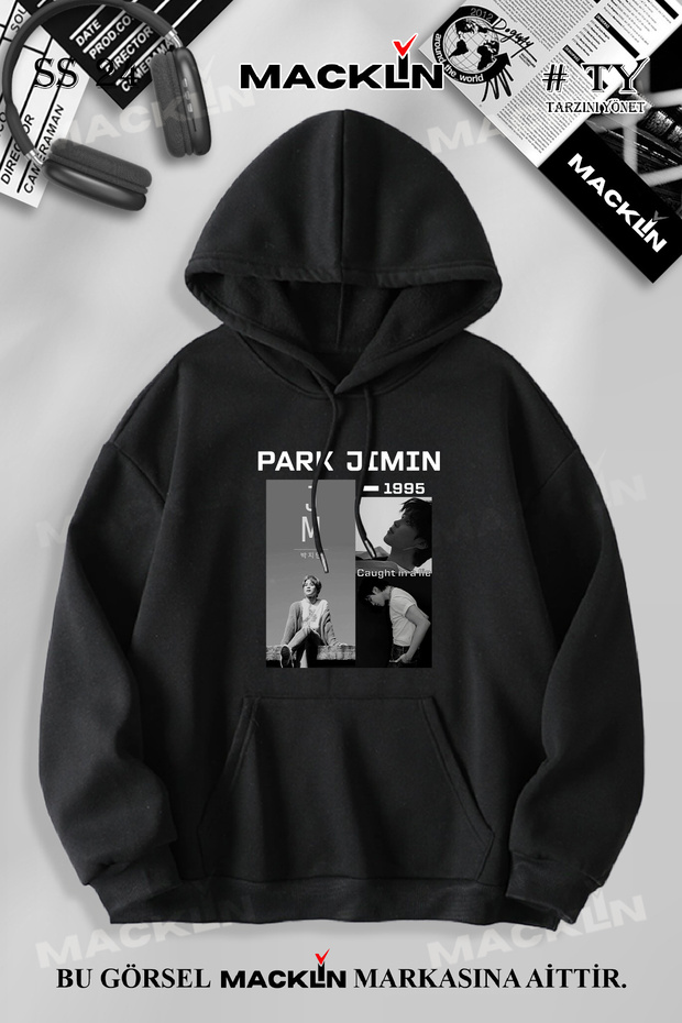Unisex Women Men Park Jimin Printed Hooded Basic Sweatshirt