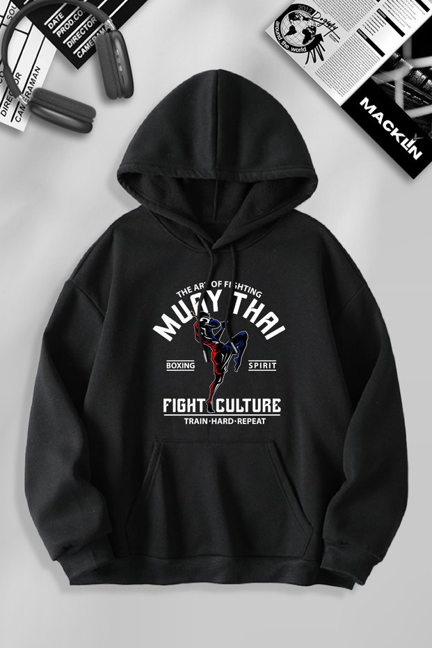 Unisex Women Men Muay Thai Printed Hooded Basic Sweatshirt