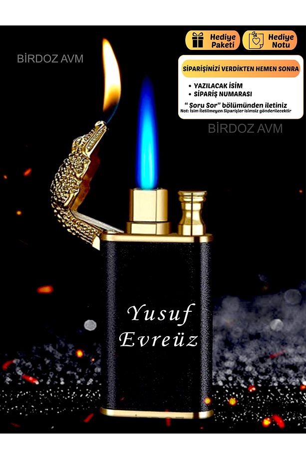 Kişiye Özel Isimli Timsah Başlıklı Çift Ateşli Çakmak ( 1 Adet) - 1