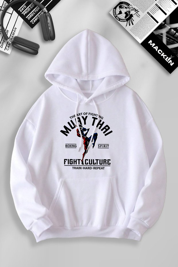 Unisex Women Men Muay Thai Printed Hooded Basic Sweatshirt
