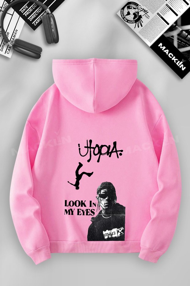 Unisex Women Men Utopia Look in My Eyes Printed Hooded Basic Sweatshirt