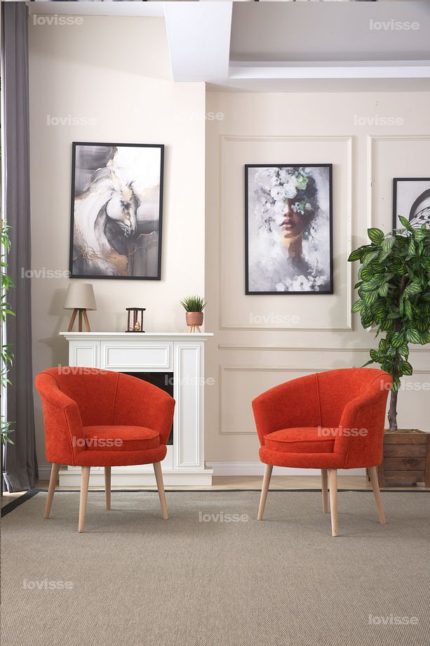Milano Turuncu Buklet Berjer Set 2 Adet, Tekli Koltuk, Ofis, Balkon, Bekleme, Çay Seti, Lobi - 8