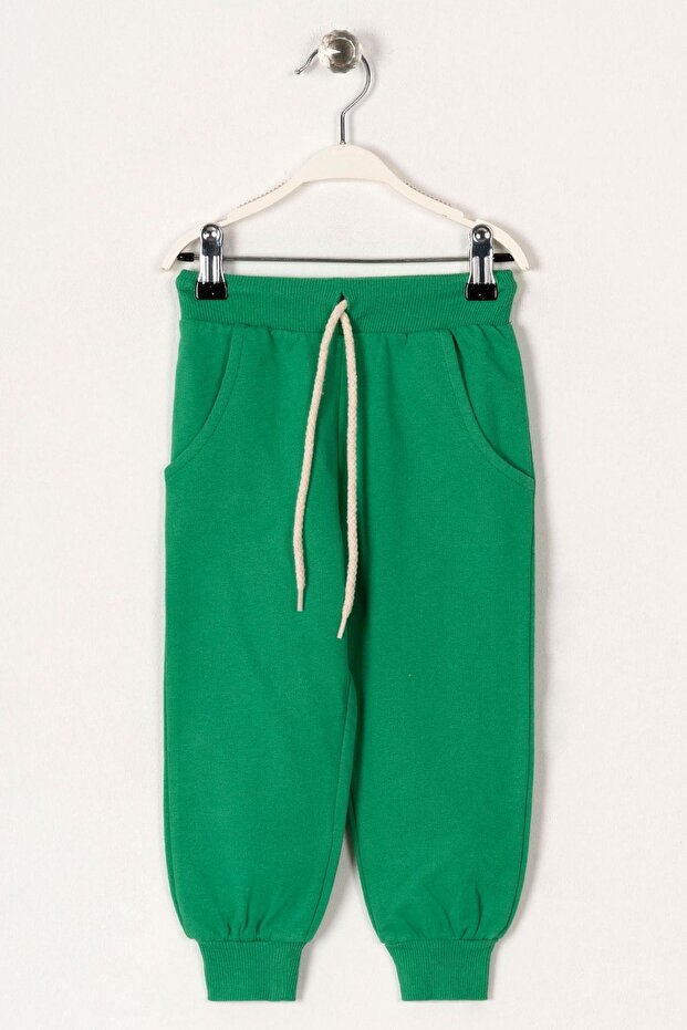 Dark Green Color Boy's Tracksuit with Elastic Waist Legs Single Bottom