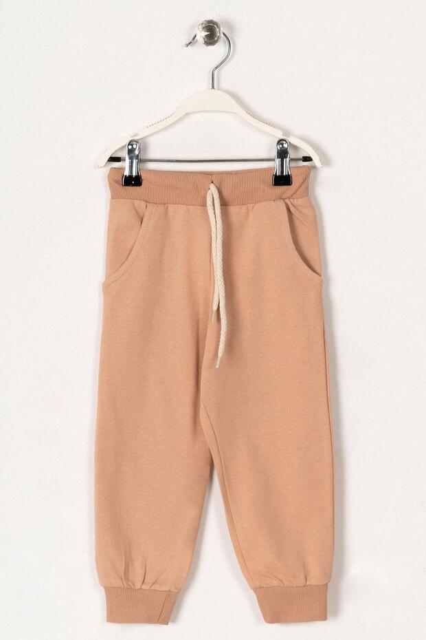 Beige Color Boy's Tracksuit with Elastic Waist Legs Single Bottom