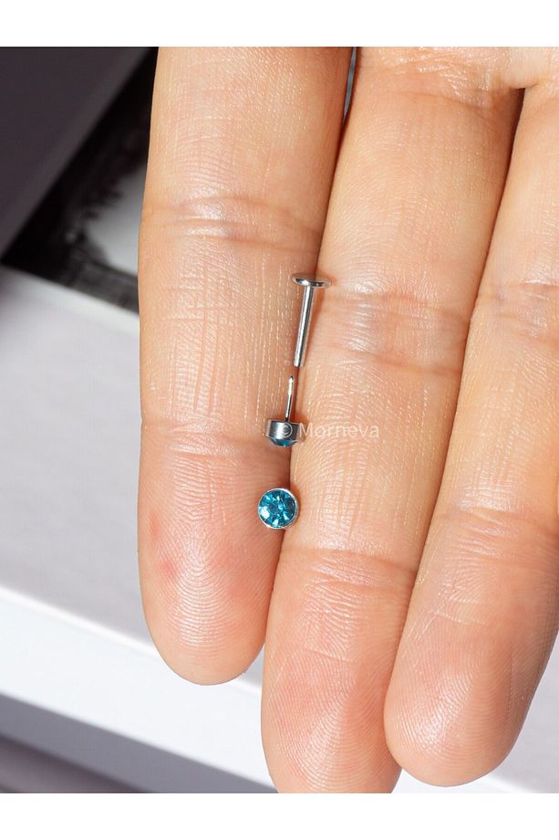 Vidasız Çelik Mavi Disk Taşlı Tragus Conch Helix Kıkırdak Kulak Piercingi (1 Adet) - 4