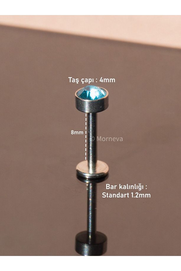 Vidasız Çelik Mavi Disk Taşlı Tragus Conch Helix Kıkırdak Kulak Piercingi (1 Adet) - 3
