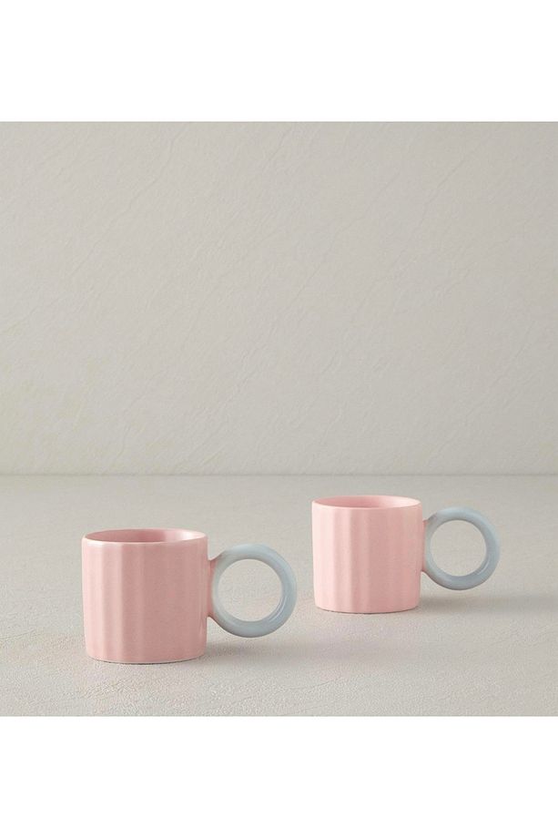 Angled New Bone China 2 Parça 2 Kişilik Kahve Fincan Takımı 90 Ml Açık Pembe - 1
